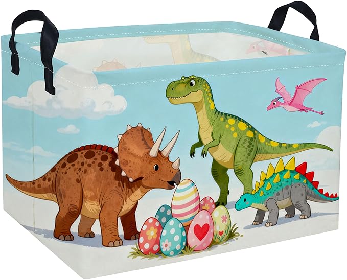 Rectangular Easter Dinosaur Basket Kids Basket Rectangular Cute Storage Bin Organizer Box Room Decor for Home Decor.(Dinosaur family)