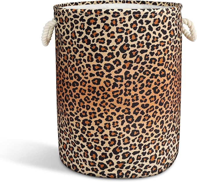 Leopard Print Laundry Basket with Handles Collapsible Laundry Hamper Waterproof Toy Organizer Funny Dirty Clothes Hamper for College Dorm Bathroom Bedroom