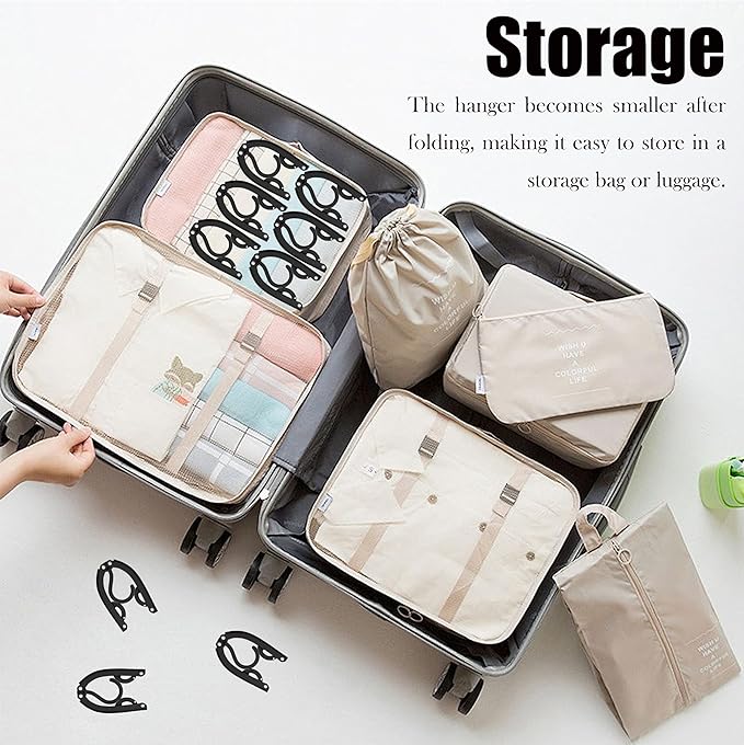 Foldable Travel Hangers Portable Plastic Folding Clothes Hangers Travel Accessories Drying Rack Folding Hangers for Traveling Camping RV Cruises Dormitory School Hotel (8, Black)