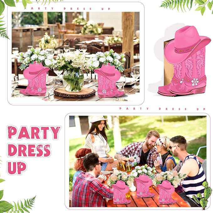 Domensi 8 set Western Cowboy Boots Flower Boxes Centerpiece Boot Shape Box Decorations Western Theme Party Boot Gift for Cowboy Cowgirl Birthday Party Baby Shower Wedding Supplies (Pink,Cute)