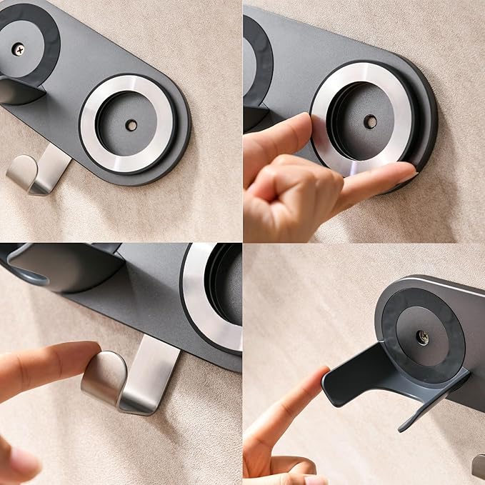 simpletome Hair Dryer Holder Wall Mount for All Magnetic High Speed Blow Dryer with Plug Cord Organizer Hook (Aluminum Alloy, Grey)