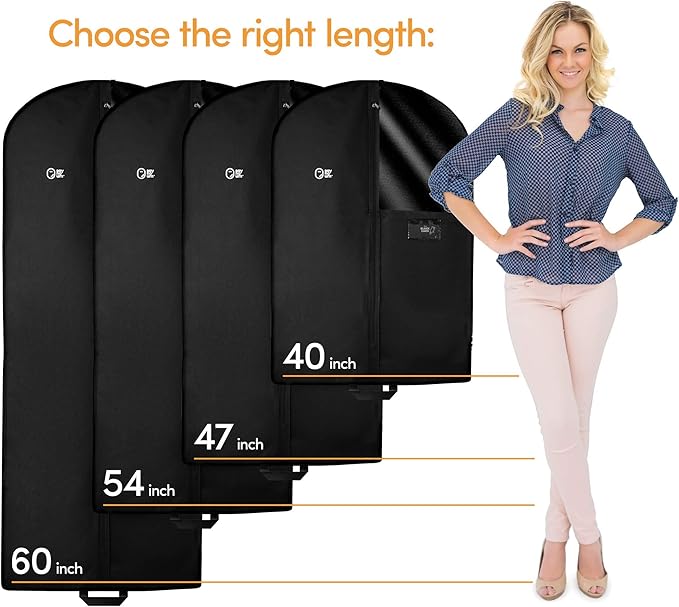 Luxury Storage Garment Bag for Long Coat, Fur, Mink, Gown, Vestment and Choir Robe | 60 Inch + 5 Inch Gusset Cover | Heavy Duty, Hanging, Breathable, Foldable Travel and Wardrobe Clothes Protector