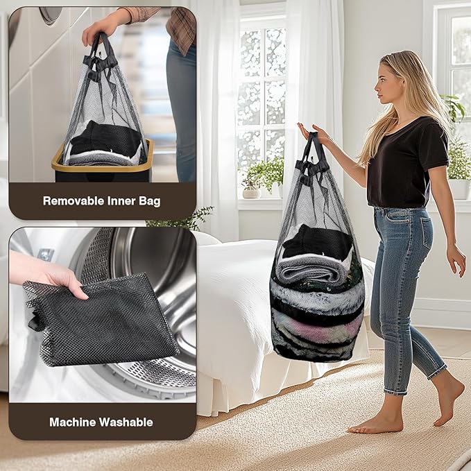 100L Laundry Hamper with Lid, Large Laundry Basket with Bamboo Handles, Clothes Hampers for Laundry with Removable Bag, Dirty Clothes Hampers for Bedroom Aesthetic, Black