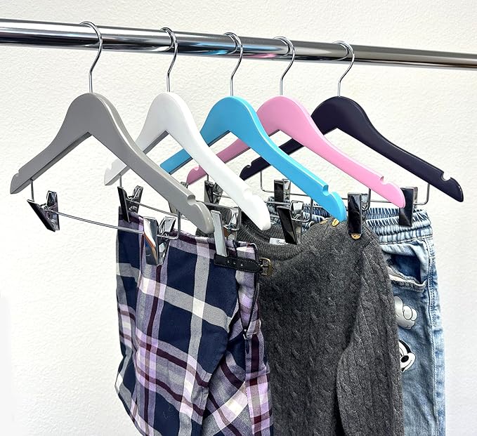 Kids Hangers with Metal Clips Pant Bar 4T-10 (Patriot Navy)