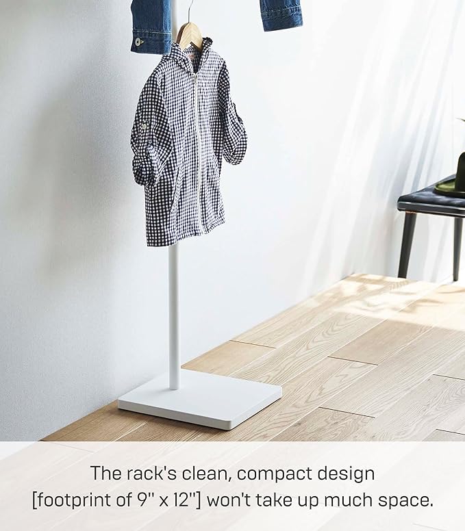 YAMAZAKI Home Tower Freestanding Modern Coat Hook Hanger For Entryway, Office, Or Bedroom With Wooden Accent, 63.98" - Steel + Wood