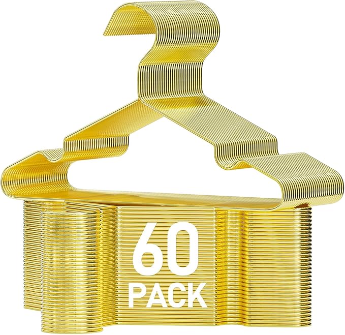 SPECILITE 60 Pack 11.8” Gold Kids Baby Metal Hangers with Notches for Toddler Clothes, Shirt, Children Coats, Infant Dress, Pants, 0.12" Thick Space Saving, Heavy Duty
