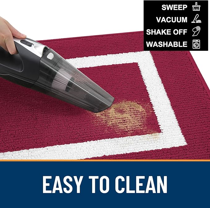 OLANLY Indoor Door Mat, 47x20, Non-Slip Absorbent Resist Dirt Entrance Mat, Washable Low-Profile Inside Entry Doormats for Entryway, Red