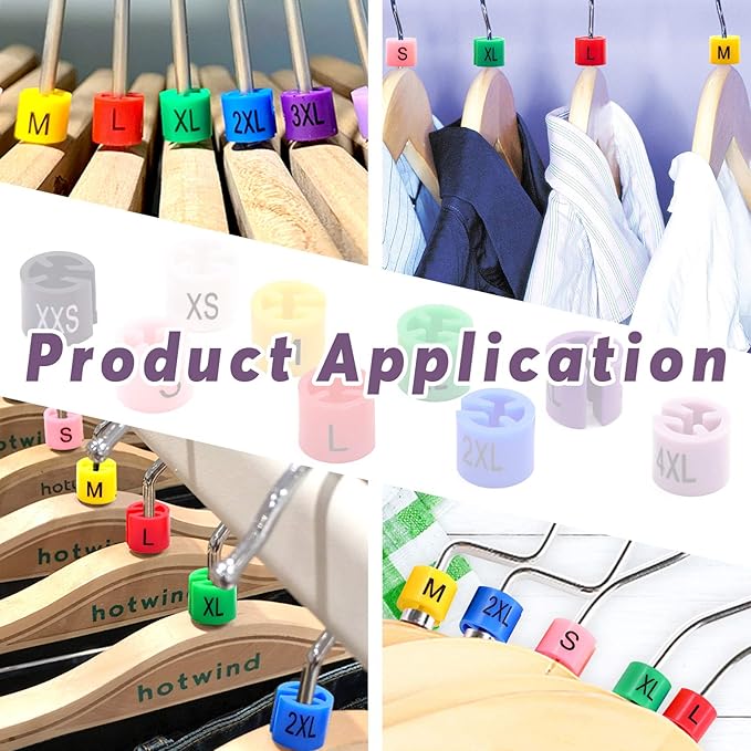 Swpeet 820Pcs 9 Common Sizes Plastic Hanger Size Markers Assortment Kit, XXS - 4XL Color-Coding Hanger Sizes Tags Marker for Wire Hangers Clothing Hangers with Storage Box
