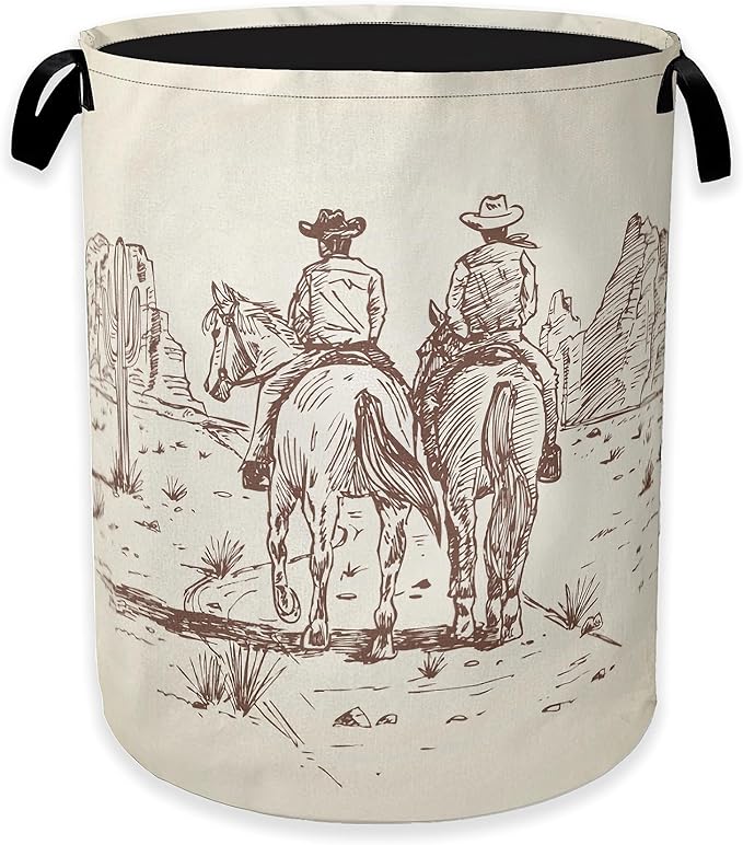Western Cowboy Laundry Hamper,Vintage Clothes Hamper for Laundry,Waterproof Oxford Toy Storage Collapsible Hampers for Bedroom, Dorm Room,Bathroom,16x20 Inch