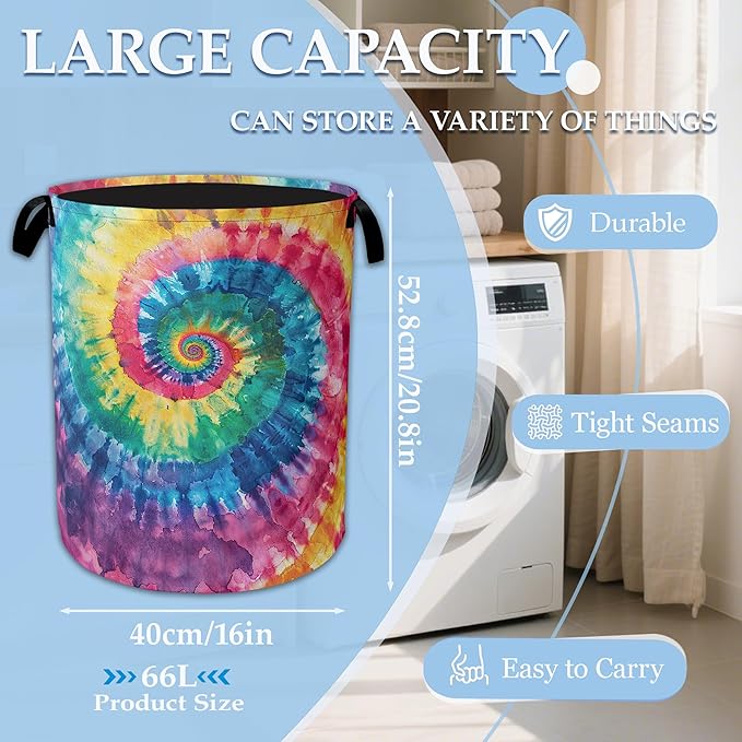 Tie Dye Laundry Basket Collapsible Laundry Hamper Clothes Toy Storage Bin for Bathroom Bedroom Room Decor 16" X 20.8"