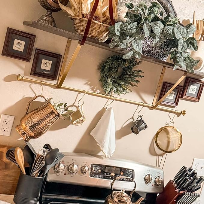 Solid Copper Brass S Hooks Pan Pot Holder Rack Hangers Round-End S Shaped Hooks for Hanging Coffee Mugs Kitchenware Utensils Rail Jeans Pants Clothes Bags
