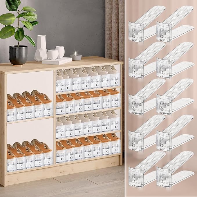 Shoe Slots Organizer for Closet,24 Pack Shoe Stacker Shoe Rack Organizer for Closet Space Saver Storage Shoe Holder Organization(Transparent)