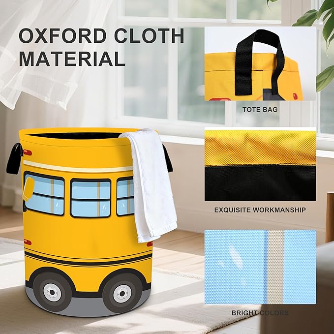 Bus Laundry Basket Storage Bin Foldable Laundry Hamper Clothes Storage Bucket Organizer 19.6x15.7 Inch For Laundry Room/Bedroom/Bathroom