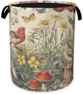 Collapsible Laundry Basket,Vintage Flower Bird Dirty Clothes Hamper,Rustic Butterfly Mushroom Hampers for Bedroom Waterproof Oxford Cloth Storage Organizer for Bathroom,Nursery,Dorm,16x20 Inch