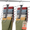 Space Saving Pants Hangers 4 Pack, 6 Layer Jeans Hangers and Closet Organizer for Jeans, Scarves, & Skirts, Multi-Layer Hanger with Anti-Slip Stopper, Heavy-Duty S-Type Stainless Steel, Gray