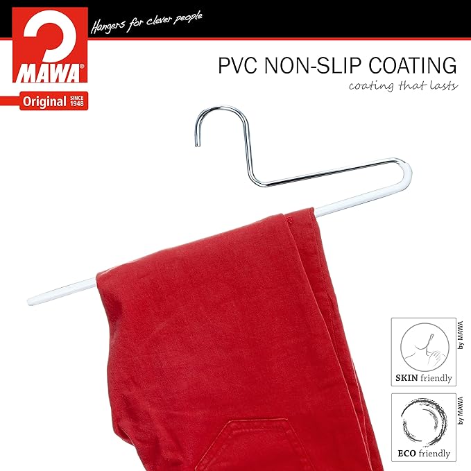Mawa by Reston Lloyd Non-Slip Space Saving Clothes Hanger with Single Rod for Pants, Style KH/1, Set of 160, White