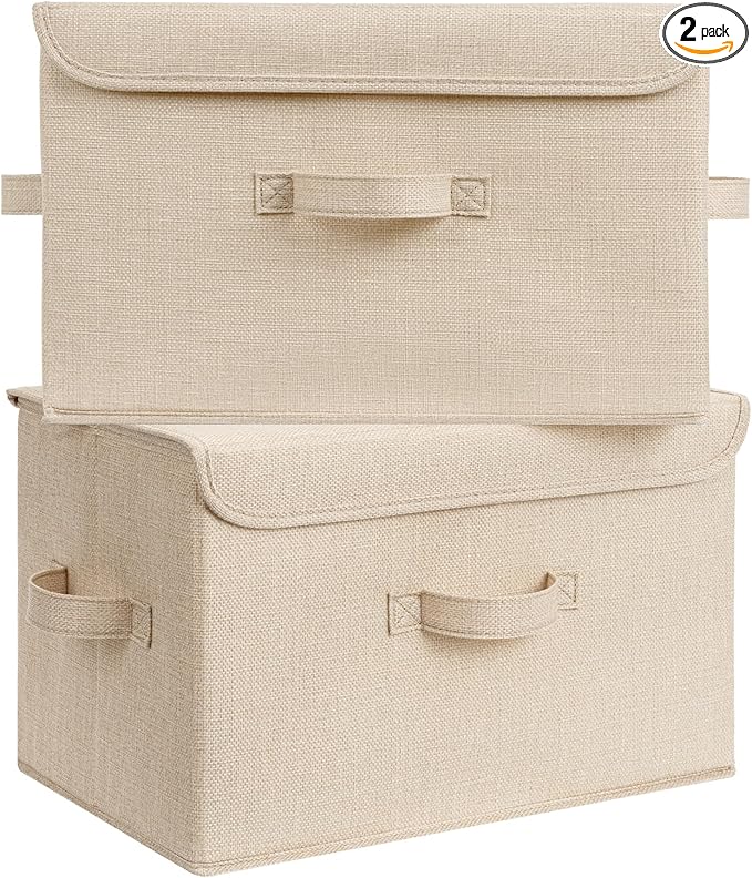 GRANNY SAYS Stoarge Basket with Lid, Decorative Storage Boxes, Closet Storage Bins for Clothes, Collapsible Stackable Organization, IKhaki, 2-Pack