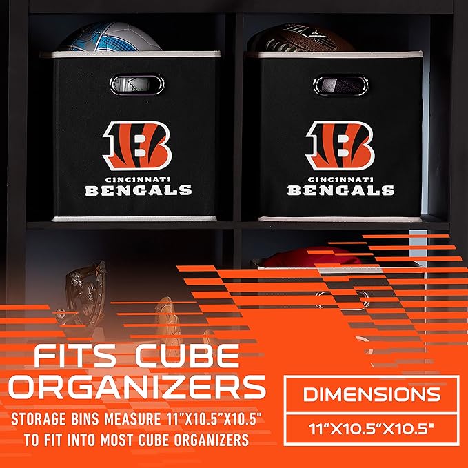Franklin Sports NFL Storage Bins - Collapsible Cube Container + Basket - NFL Office, Bedroom + Living Room - 11"x11"