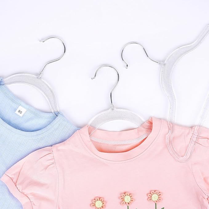 20-Pack Kids Glitter Clothes Hangers – Sparkly Non-Slip 12.5in (32cm) Slim Hangers for Nursery Closet Organization, Silver Glitter with Matching Hook