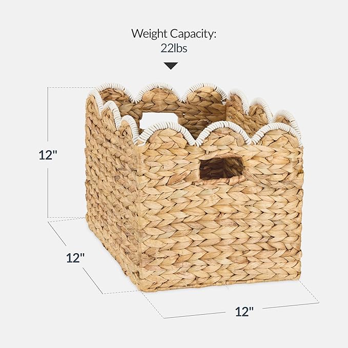 Best Choice Products 13 x 13in Scalloped Hyacinth Baskets, Rustic Set Of 5 Multipurpose Collapsible Storage Organizer, Handwoven Laundry Totes for Bedroom, Living Room, Shelves - Natural w/White Trim