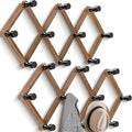 WGFKVAS 2 Pack Accordion Wall Hanger, Expandable Wooden Coat Rack Wall Mounted, Hat Rack Hat Hanger for Caps, Coats, Mugs
