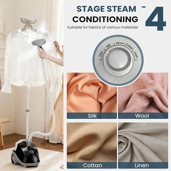 NEWBULIG Garment Steamer for Clothes Standing, 1500W Efficient Clothes Steamer Standing with Wheels, Professional 58OZ Water Tank for Continuous Steaming, Fast Heating Wrinkle Remover