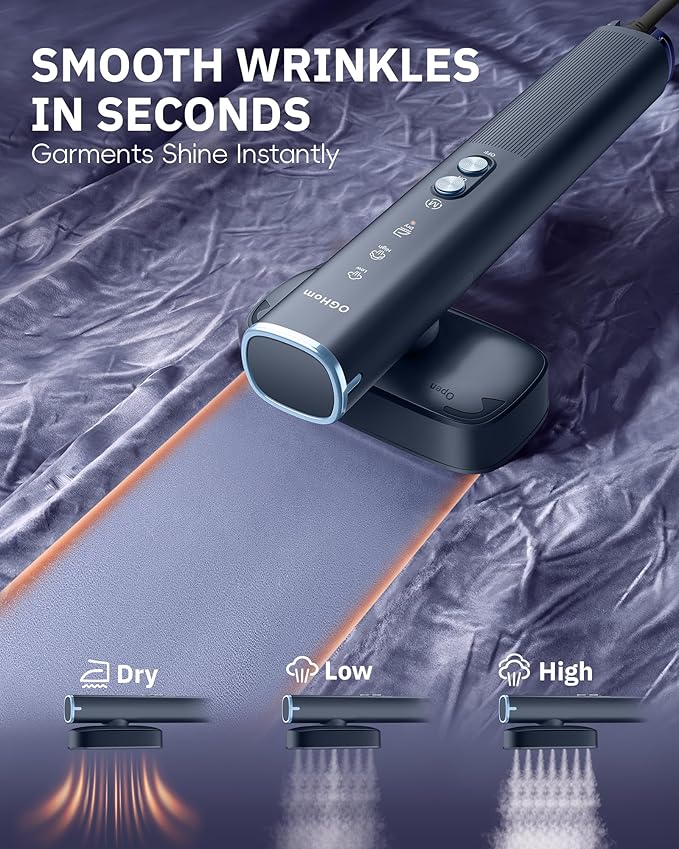 OGHom Steamer for Clothes, 110-240V Travel Steamer & Iron 2 in 1, 1000W Powerful Steam, Portable Handheld Garment Wrinkle Remover, 30s Fast Heat-Up with Dry& 2-Steam Control, for Global & Europe-Blue
