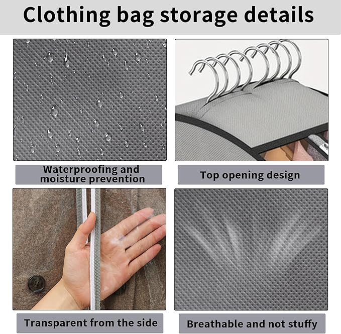 3 Pcs 10" Gusseted Garment Bags, 40" & 50" PEVA Moth-Proof Breathable Dust Cover,Garment Bags,Hanging Clothes Covers with Bedroom, Suits, Padded Clothes, Shirts Prevent Dust