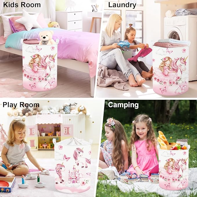 Clastyle Cute Unicorn Laundry Basket Cloud Kids Clothes Book Storage Basket Gift Toy Box for Bedroom Decor,Princess,40x30x30 cm