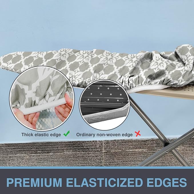 Ironing Board Cover and Pad, Thick Padding, Elastic Edge, Silicone Coated, Resist Scorching, Adjustable Fastener, Heavy Duty Padded Iron Board Covers (Floral Tiling, 15" x 54")