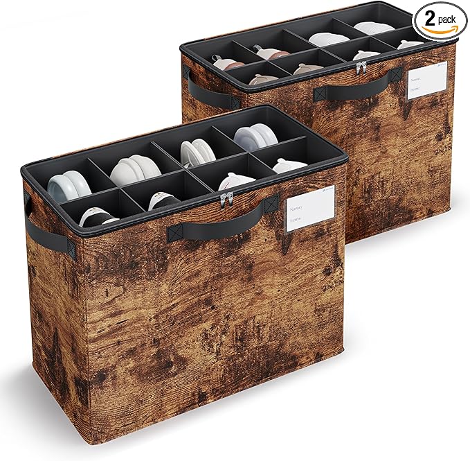 Varhomax Shoe Organizer Box 2 Pack for Closet,Small Fabric Shoe Storage Bin with Adjustable Dividers & Clear Cover, Saving Space Sneakers & Sandals Containers for Entryway, Cubby