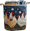Quilted Laundry Basket with Handles, Boho Floral Fabric Storage Hamper, Large Soft Quilted Laundry Basket for Nursery, Bedroom, Laundry Room,Clothes & Toys (Chicken Pattern B, M)