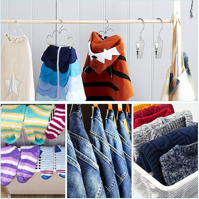 Zerodeko 10 Pack Metal Laundry Hangers with Swivel Hooks, Hold Boots Clips Pin Stainless Steel Portable for Hanging Clothes Towels in Home, Travel