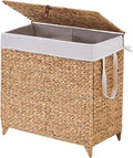Handwoven Laundry Hamper with Lid, Natural Hyacinth Heightened Feet Laundry Basket, Wicker Clothes Hamper with Removable Liner Bag (Natural-A, 120L)