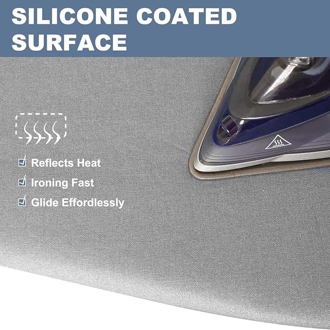 14x42 Inch Over-The-Door Ironing Board Cover with User-Friendly Design, Heavy-Duty Padding, Adjustable Elastic Drawstring and Fasteners - Replacement Iron Board Cover (Grey, 14" x 42")