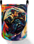 Colorful Pug Dog Laundry Basket Hamper for Boys Girls Kids Adults, Foldable Waterproof Oxford Clothes Storage Bin, Pop Art Pet Organizer for Bedroom Bathroom Room Decor 19.7"x15.8"