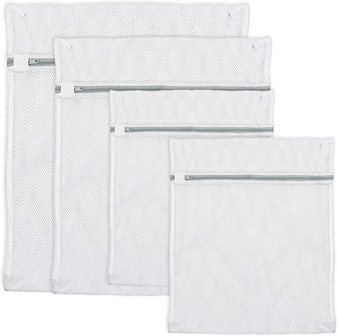 Professional 4 Pack Mesh Laundry Bags for Delicates - 1L, 1M, 2S White Coarse Net Wash Bags, Reinforced Lingerie Bags with Rust-Proof Zipper Guard for Clothes, Washing Machine, Bras, Hosiery & Underwe