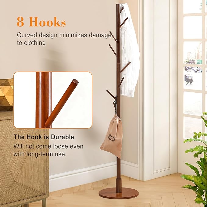 VECELO Coat Rack Freestanding, Entryway Hanger Stand, Umbrella Holder