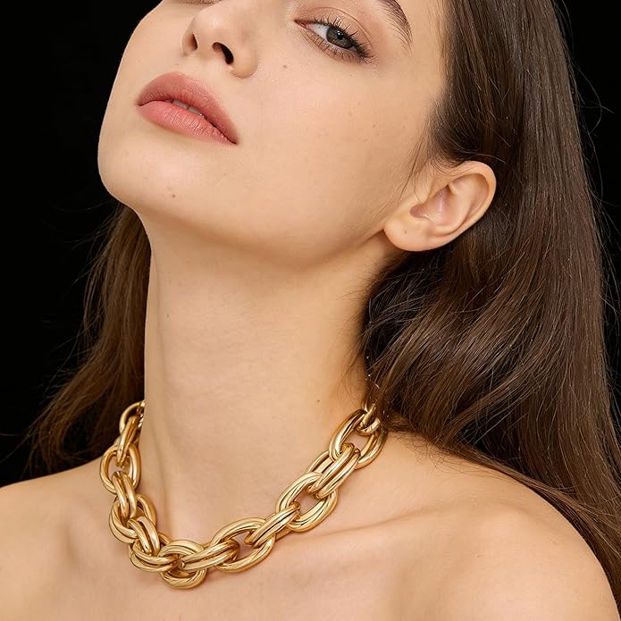 Chunky Gold Necklace for Women Gold Evil Eye Cowboy Pendant Necklace Dainty Paperclip Chain Vintage Luck Amulet Choker Necklaces Celestial Jewelry Gift