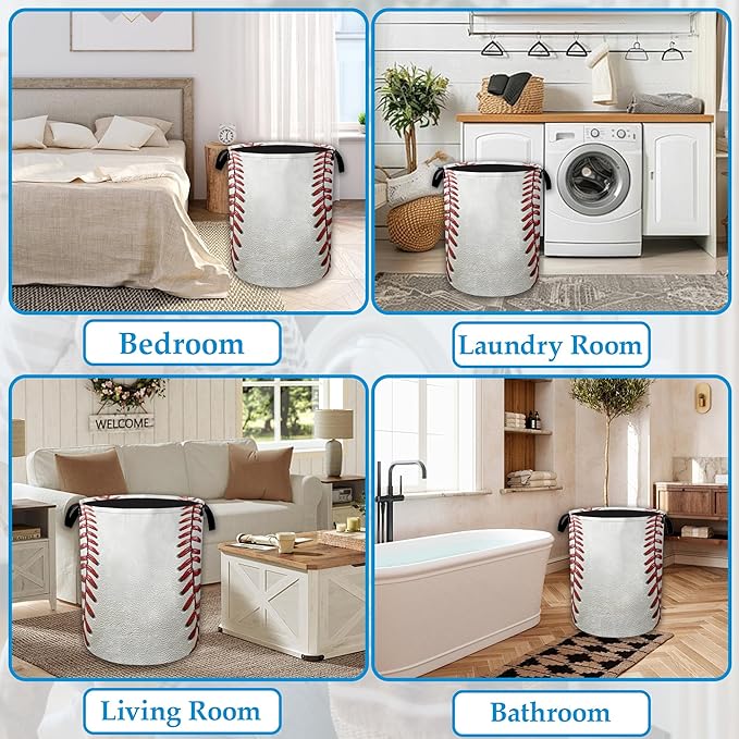 Baseball Art Laundry Basket Oxford Laundry Hamper Collapsible Clothes Toy Storage Bin for Bathroom Bedroom Room Decor 16 X 20.8 Inch