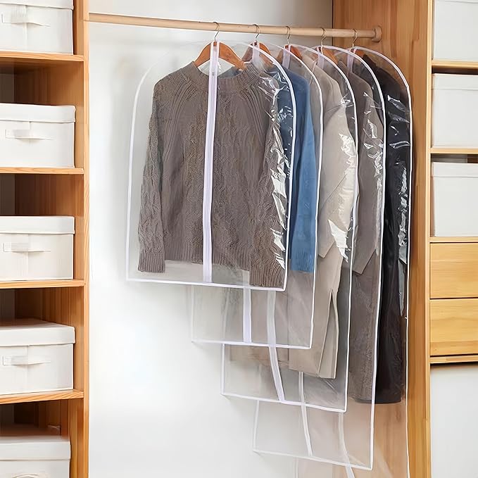 All Clear Garment Bags for Hanging Clothes,40" Dustproof Suit Bag for Closet Storage,Transparent Plastic Garment Clothes Protectors Suit Cover Bags with Zipper for Dress