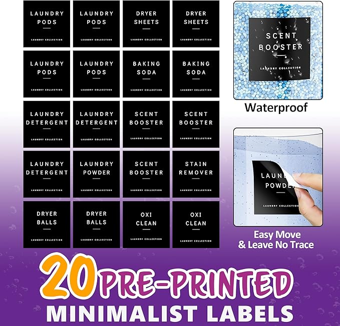 4 Pack Laundry Pods Container, Clear Laundry Room Organization Containers,Large Acrylic Detergent Powder Storage Containers Black Wooden Lids & Labels, Dryer Sheet Holder