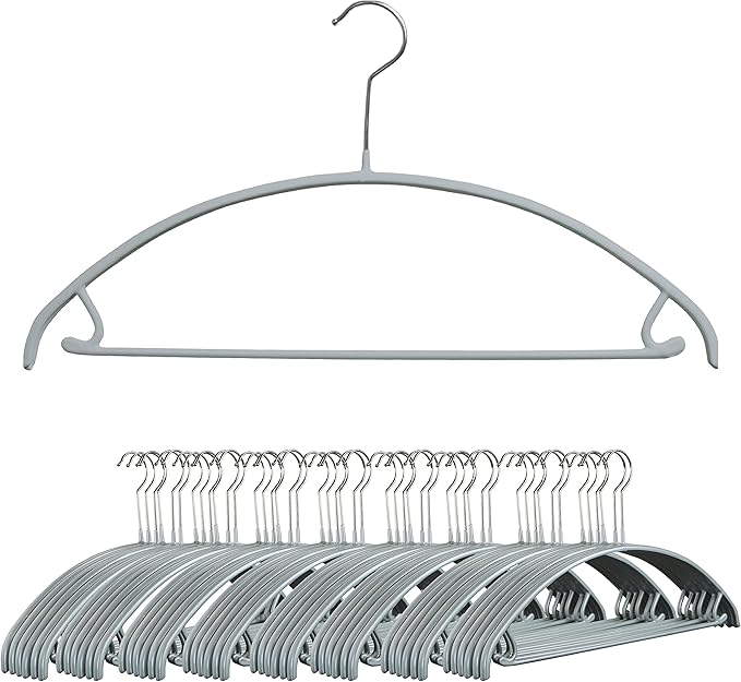 Mawa by Reston Lloyd Non Slip Metal Clothing Hanger, Smooth Shoulder Support with Skirt Hooks/Pant Bar, Model 42-U, Silver, Set of 100