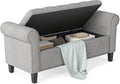 HOMCOM 50" Storage Ottoman Bench, Upholstered End of Bed Bench with Rolled Arms, Wood Legs, Button Tufted Storage Bench with Safety Hinges for Living Room, Entryway, Bedroom, Gray