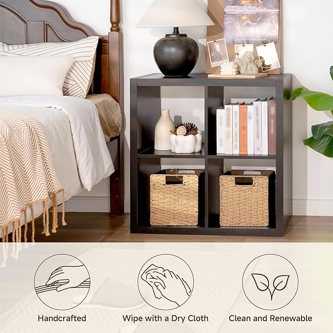 StorageWorks 9 inch Wicker Storage Cubes, Handwoven Wicker Baskets for Storage, Square Cube Organizer Bins, Foldable Paper Rope Basket for Organizing, Natural, 2 Pack