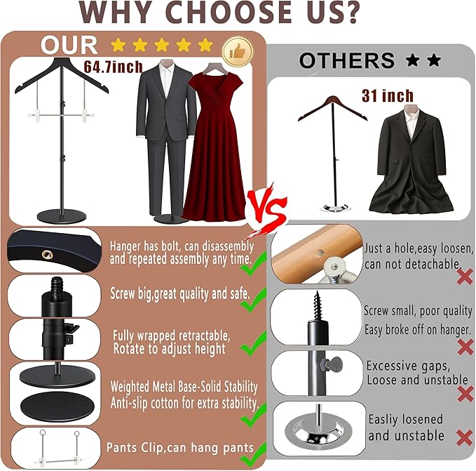 T Shirt Stand Display 26-64.7 Inch with Pants Clip, Height Adjustable for Long Short Clothes Dress, Display Mannequin for Store, Closet, Photoshoot, Exhibition, Vendors Shop, Parties (Black 1pcs)