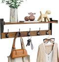 Coat Rack with Wall Mount, 23 Inch Long Entryway Wall Shelf with Hooks, Wood Hanger with Storage Shelf for Bathroom, Hallway, Rustic Brown