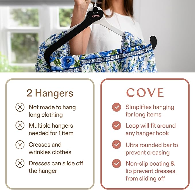 Hangers for Long Garments by Cove (5-Pack) | Space Saving Clothes Hangers for Long Dresses, Jumpers, Blankets & Closet Organization | Perfect for Travel | Made from 100% Recycled Materials