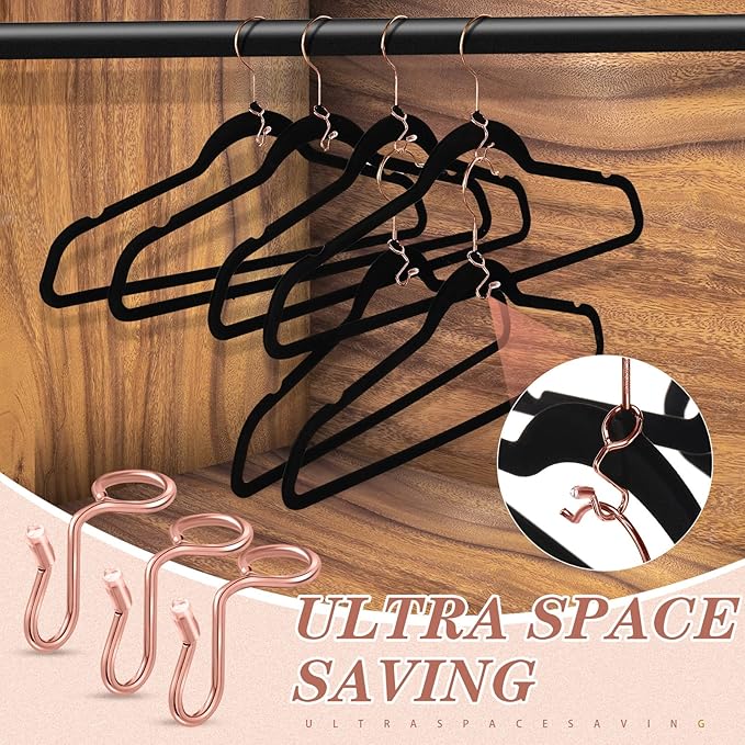 Sratte 50 Pieces Clothes Hanger Connector Hooks, Metal Clips Extender Hooks for Velvet Hangers Closet Space Saving(Rose Gold,50 Pieces)