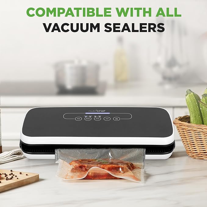 NutriChef Vacuum Sealer Bags 11x50 Rolls 2 pack for Food Saver, Seal a Meal, NutriChef, Weston. Commercial Grade, BPA Free, Heavy Duty, Great for vac storage, Meal Prep or Sous Vide